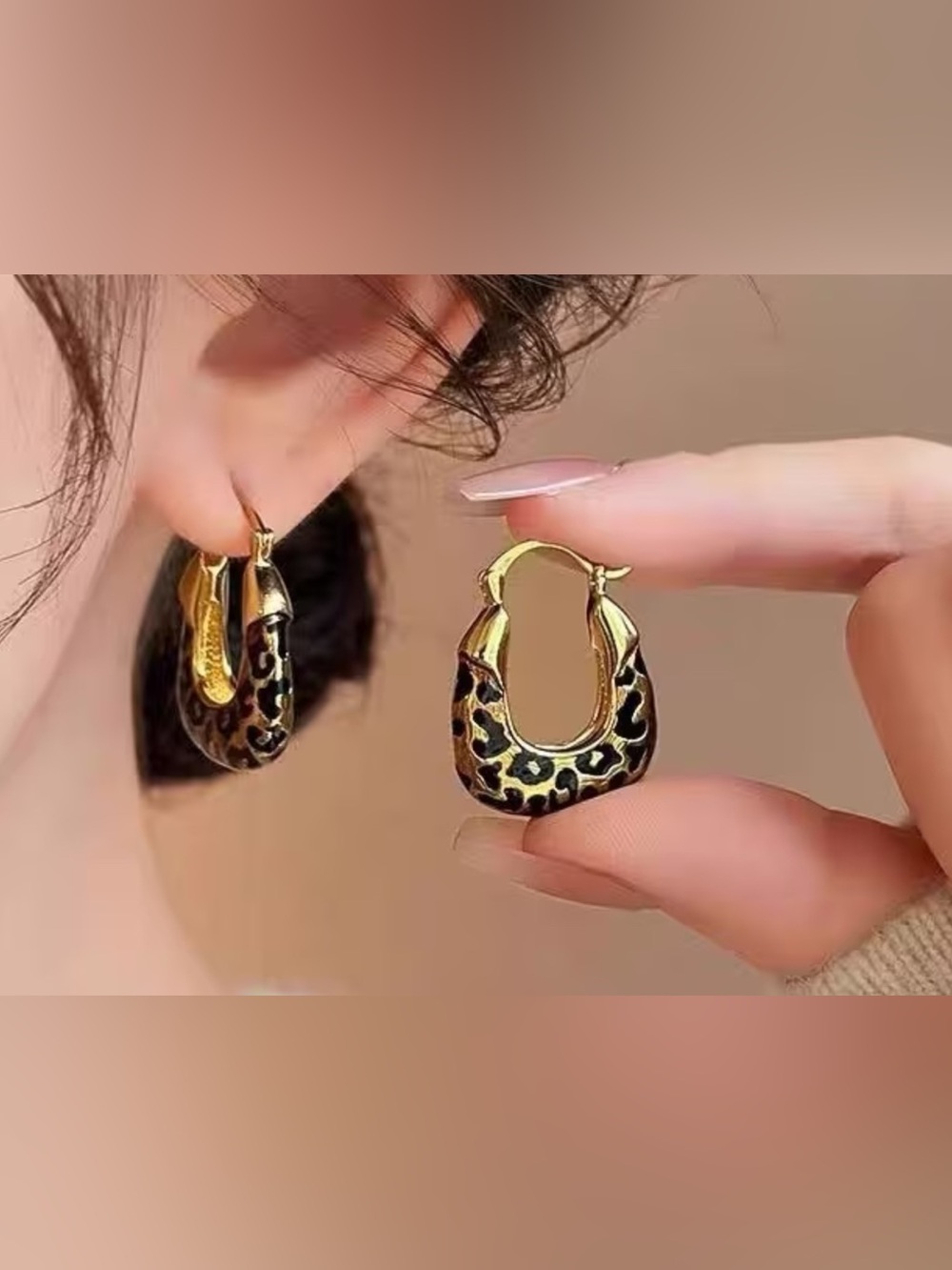 Gold Leopard Print Hoop Earrings - Anti Allergenic